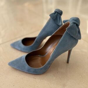 Aquazzura Bow Tie pumps in light blue suede